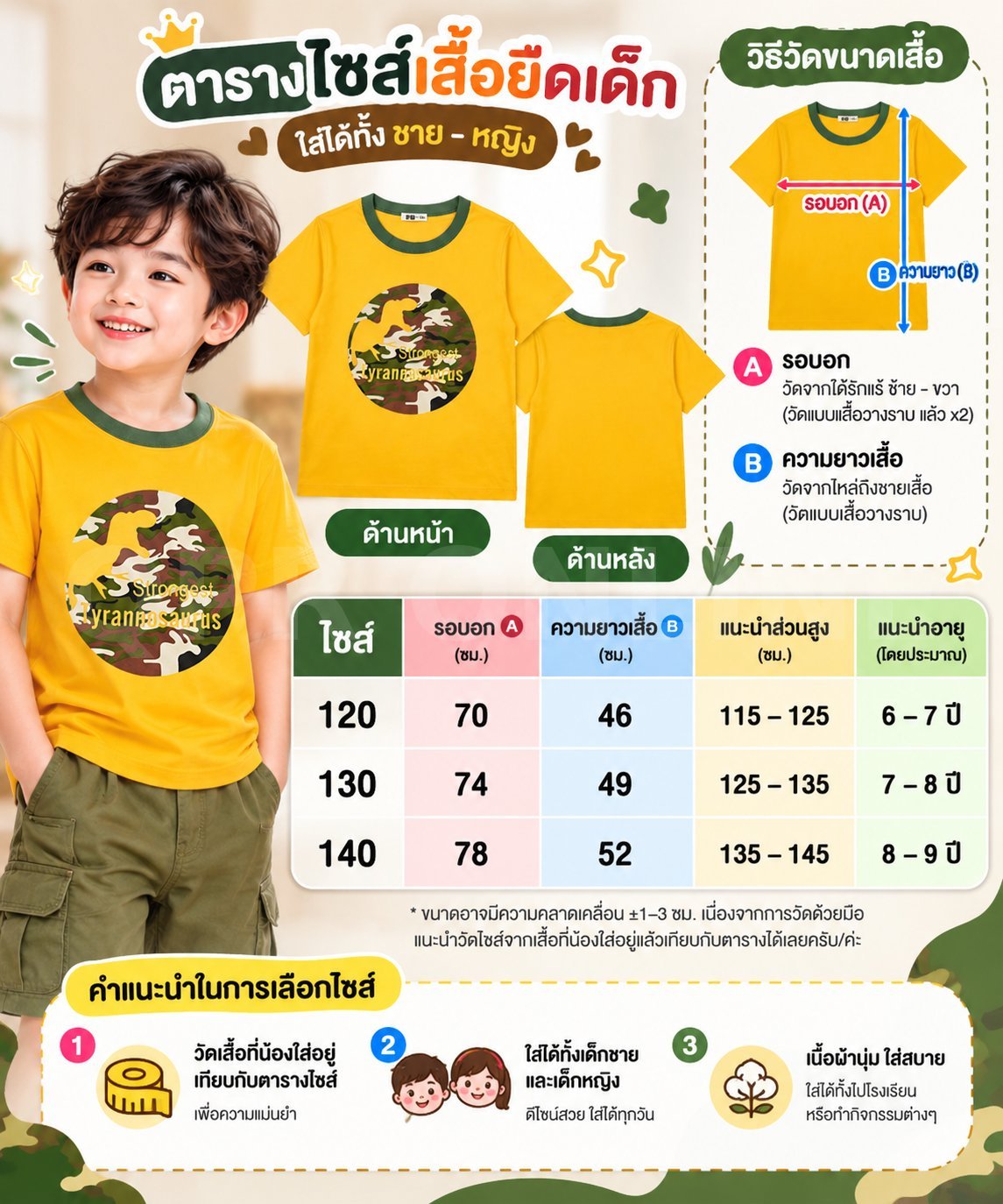 เสื้อยืดเด็ก สีเหลือง 27TM (เฉพาะเสื้อ)