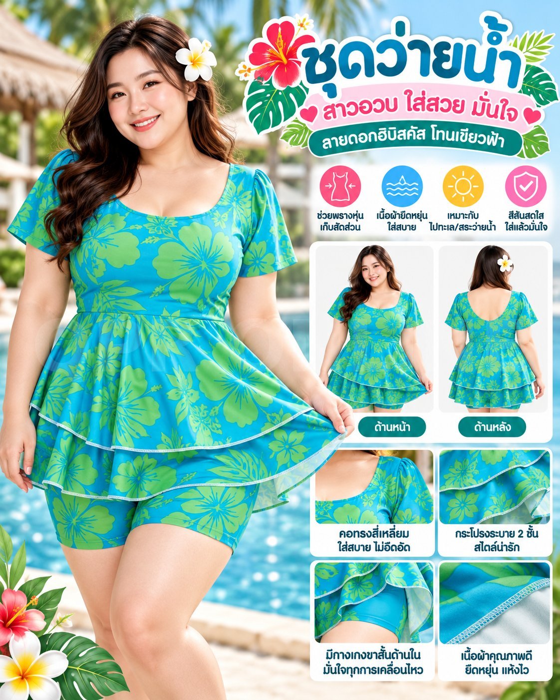 บอดี้สูทแบบแขนสั้นขาสั้น ไม่โป้ Size 2XL