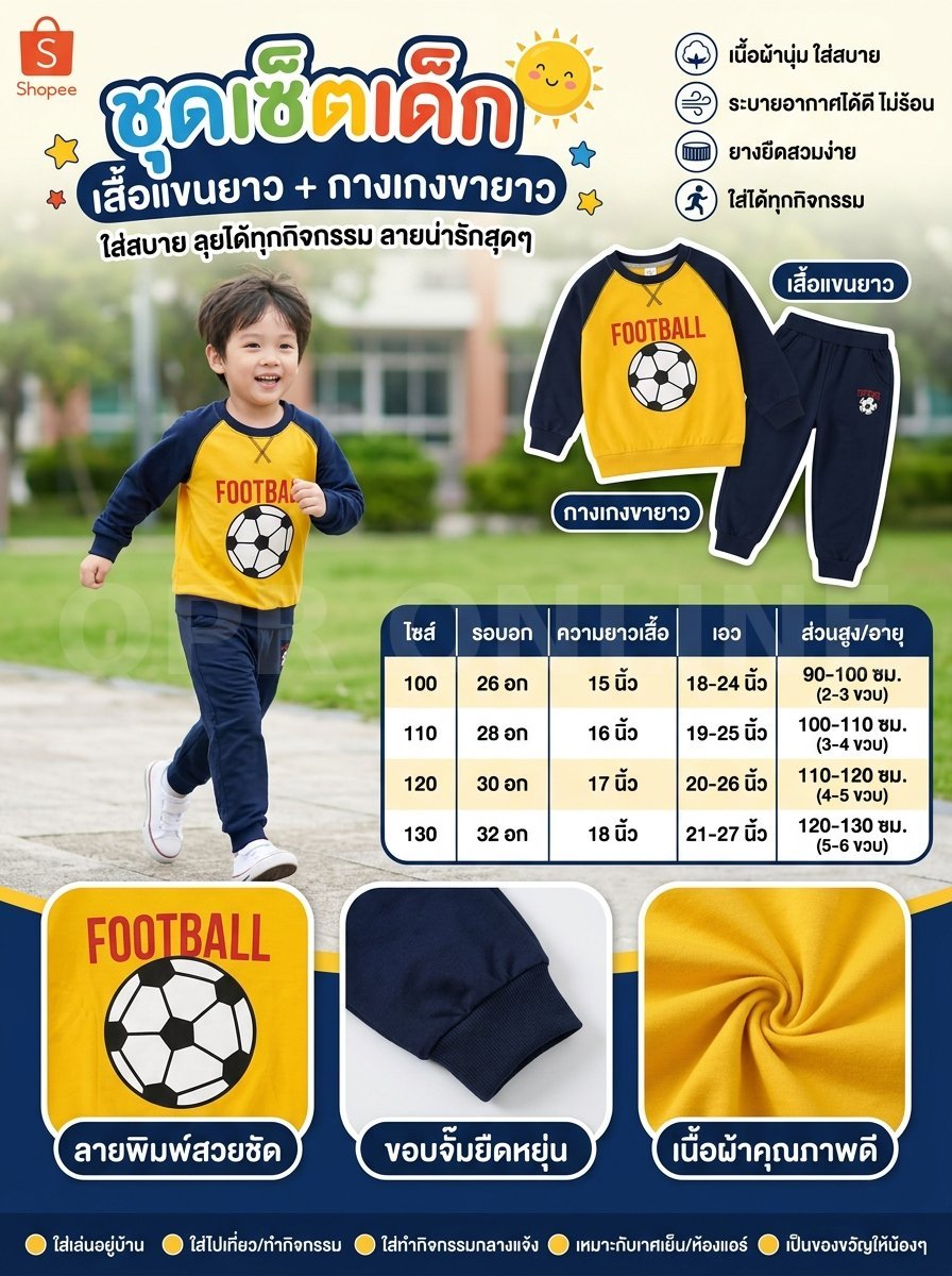 ชุดเสื้อขาวยาว ขายาว เหลือง+น้ำเงินเข้ม Size