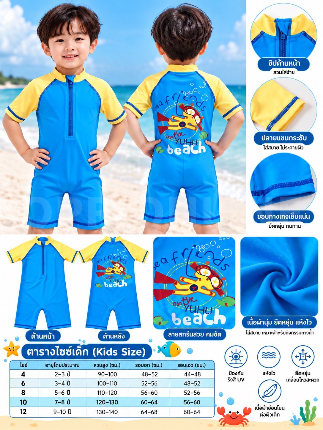 ชุดว่ายน้ำเด็กบอดี้สูท+ซิปหลัง 🔹