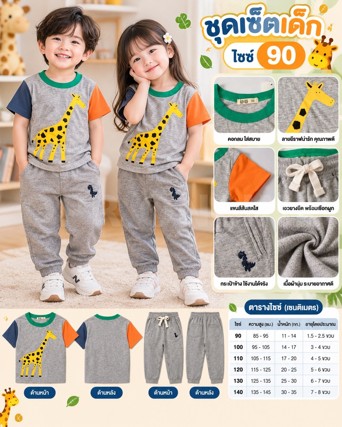 ชุด เซตเด็กเสื้อยืด + กางเกงเด็ก 2-3ขวบ size90