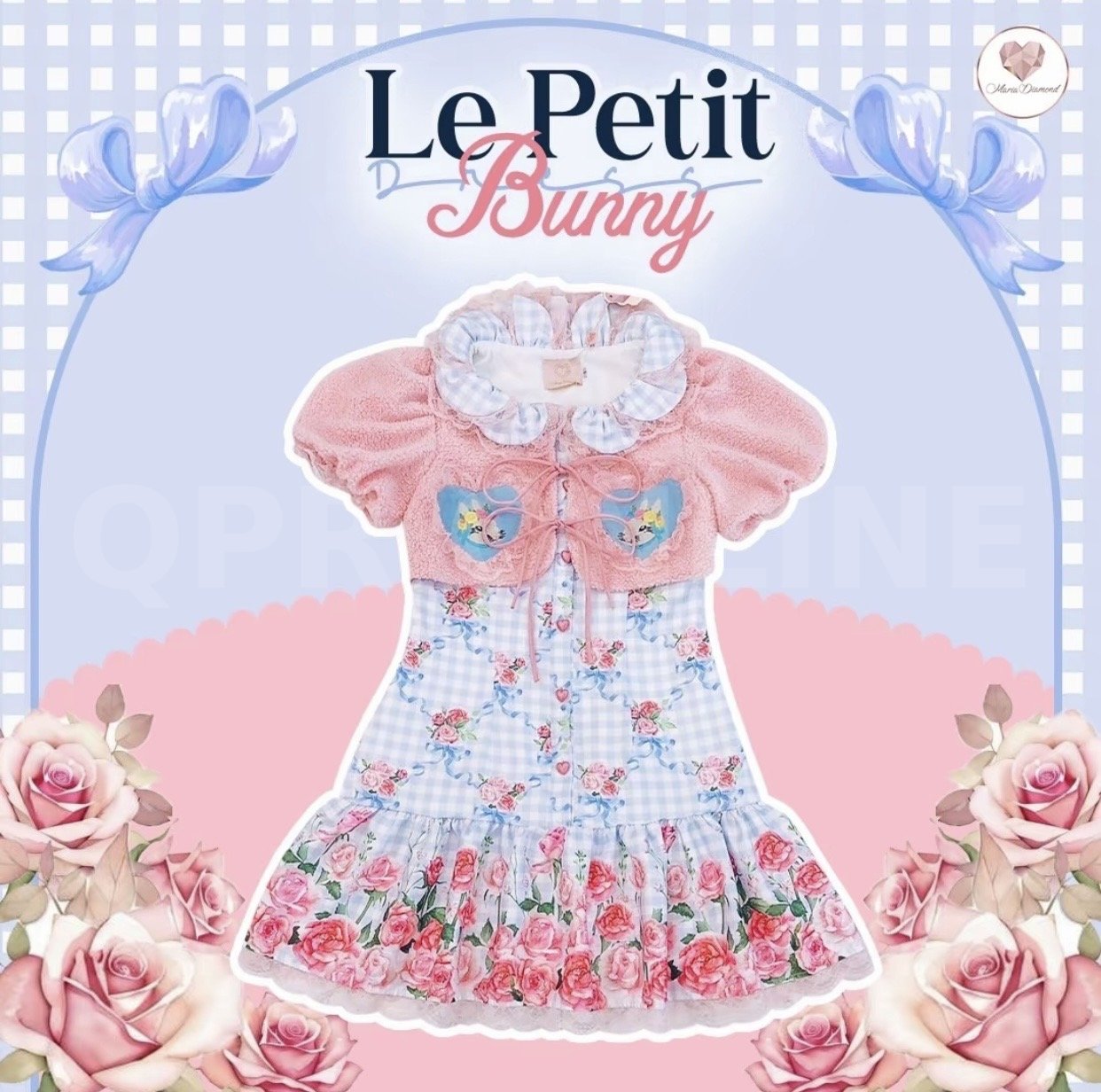 มี (S)Qc ตัวโชว์มีรอย ขอรับได้ไม่ดราม่า ผ Maria Diamond สีพาสเทล Le Petit Bunny Dress เดรูสวันผู้าไหมญี่ปุ่นพิมพ์ลายกระดุมหน้า ดีเทลเสือกักขนสันงานปักหัวใจลายกระต่าย มิ ซับใน/ยาว32/จุด5ข้าม