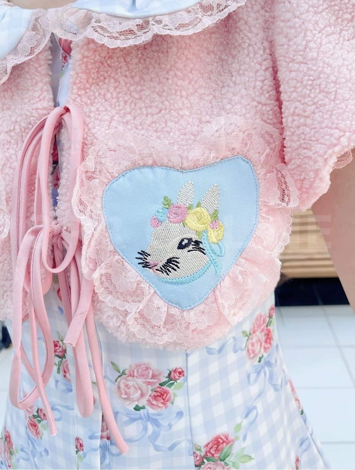มี (S)Qc ตัวโชว์มีรอย ขอรับได้ไม่ดราม่า ผ Maria Diamond สีพาสเทล Le Petit Bunny Dress เดรูสวันผู้าไหมญี่ปุ่นพิมพ์ลายกระดุมหน้า ดีเทลเสือกักขนสันงานปักหัวใจลายกระต่าย มิ ซับใน/ยาว32/จุด5ข้าม