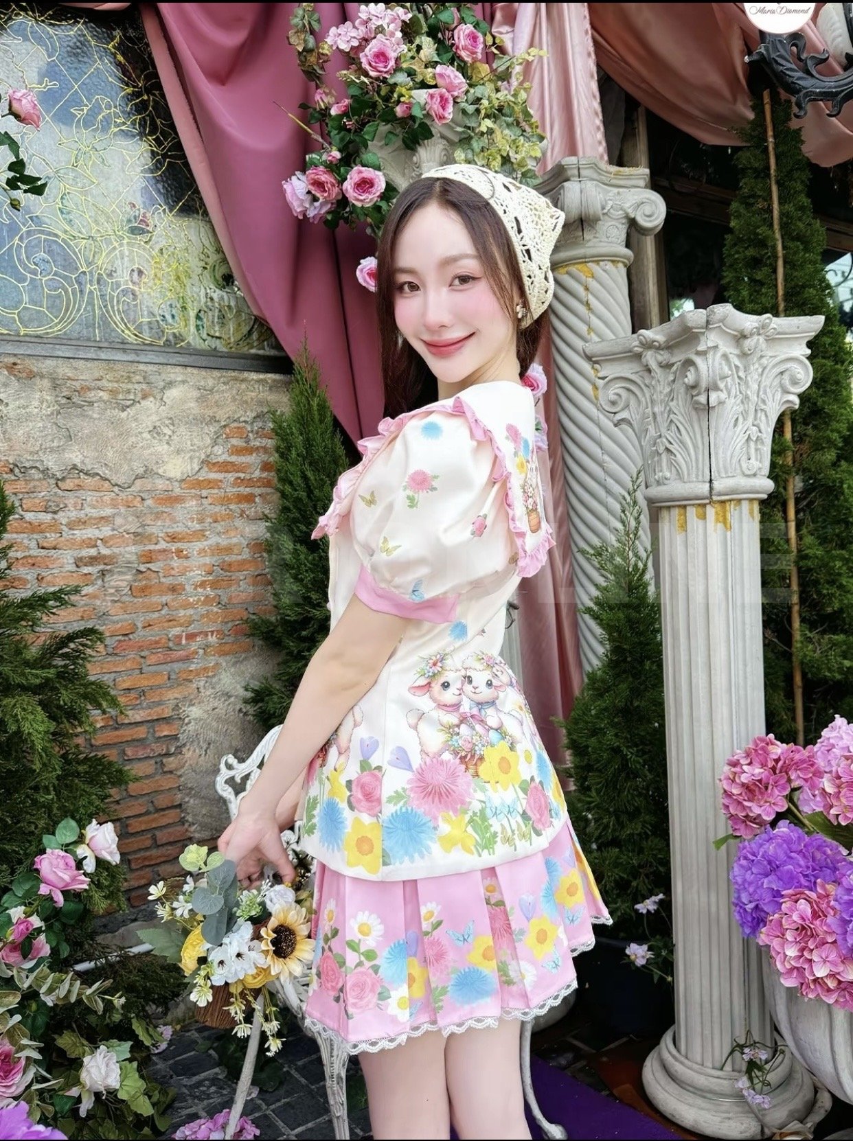 (มี S) Maria Diamond สีชมพูครีม Mido Pink Set ชุดเซ็ต 2 ชิ้นผ้าไหมเกาหลี เสื้อทรงสูท กระดุมหน้าปกใหญ่ + กระโปรงทรงเทนนิส มิ ซับใน ใส่ซิปหลัง/เสือยาว24/กางเกงยาว15/ จุด5ลงเดิม