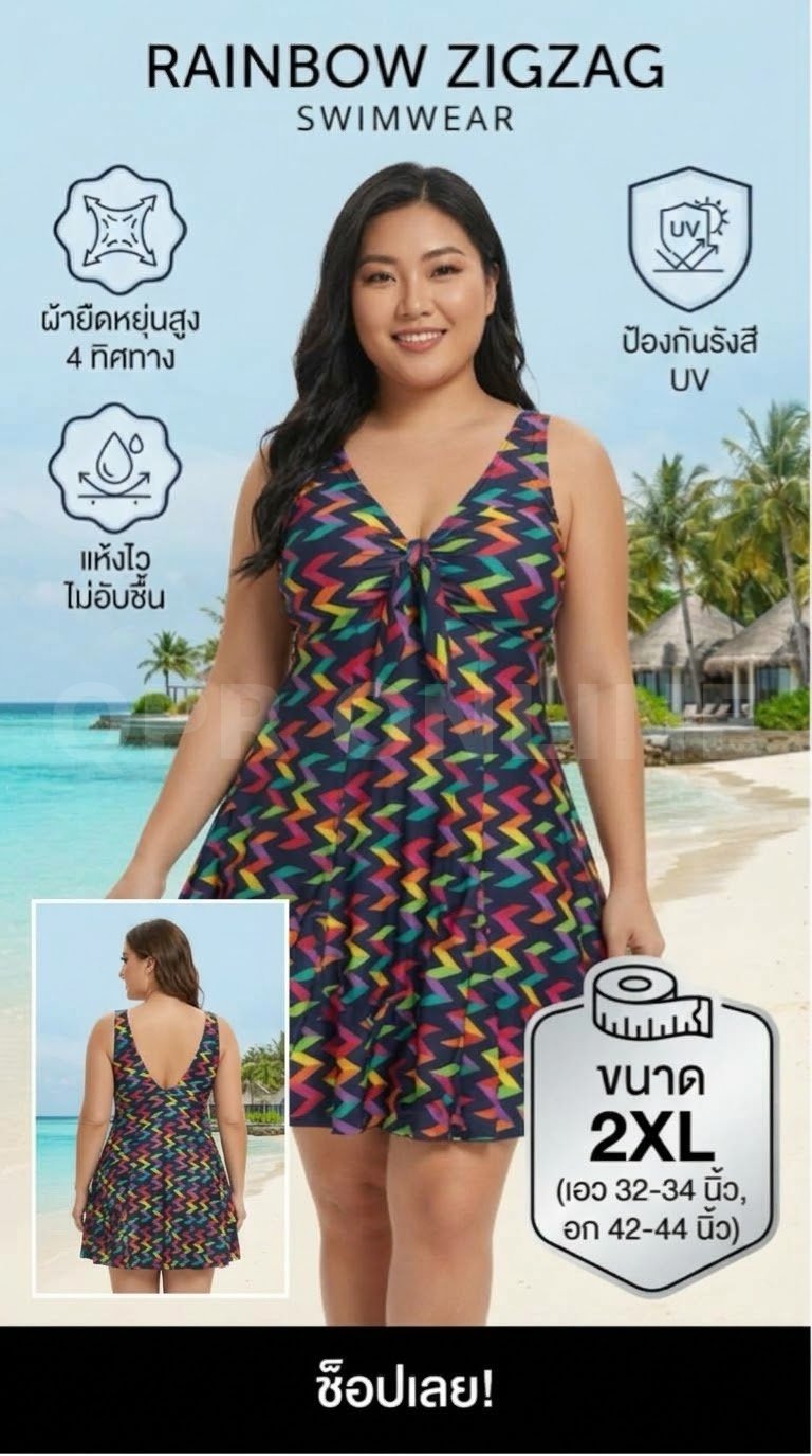 ชุดว่ายน้ำบอดี้สูต สีกรมลาย ตัว M สีเขียวส้มม่วงชมพู