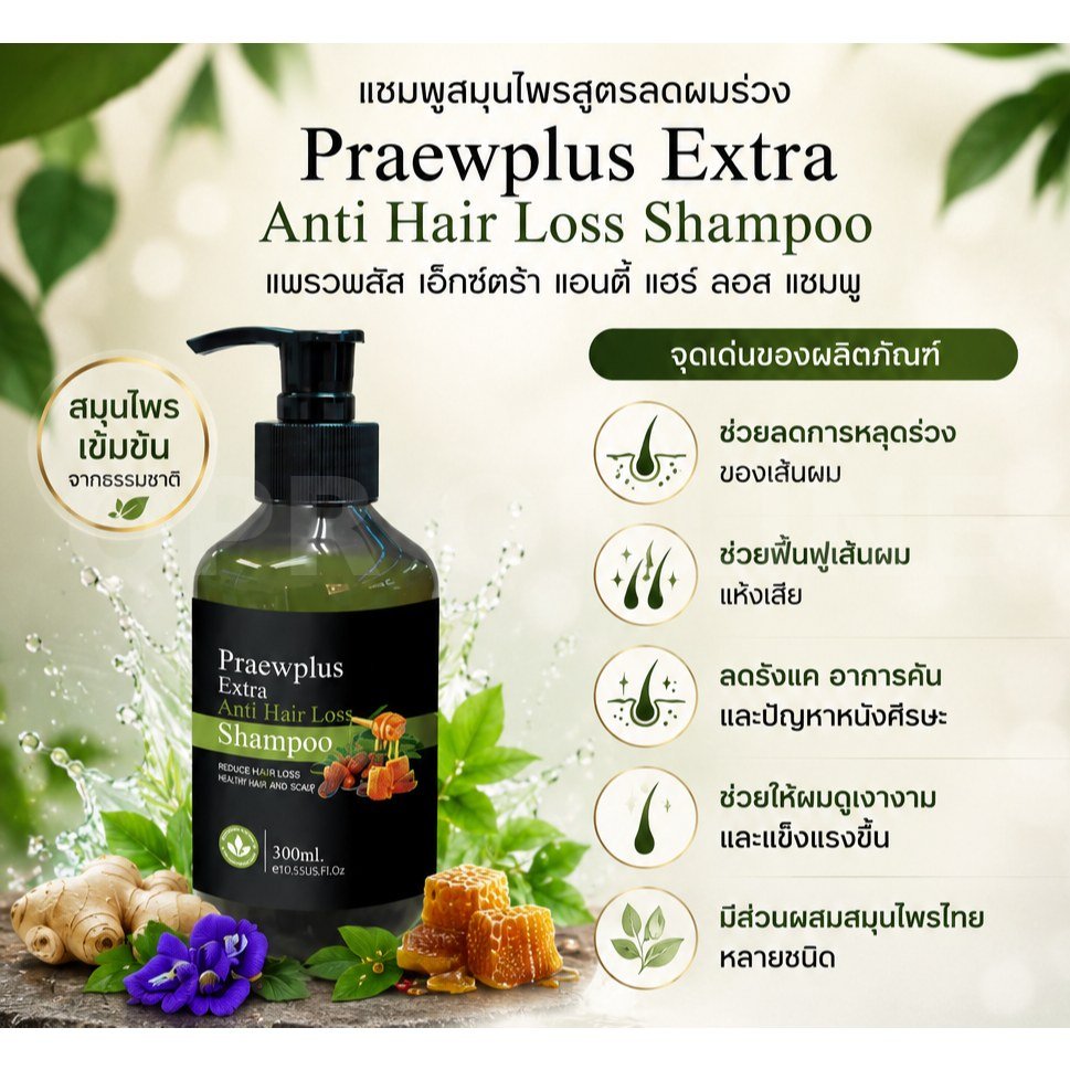 แชมพูแพรวพลัสเอ็กซ์ตร้า แอนตี้ แฮร์ ลอส จำนวน 3 ขวด แถมฟรี โทนิก จำนวน 2 ขวด