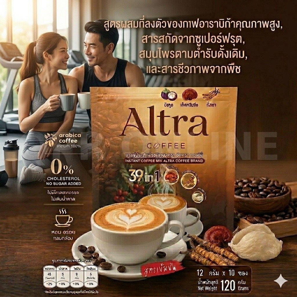 Altra Coffee กาแฟ 39in1 อร่อย หอม ดูแลสุขภาพ ไม่ต้องชงน้ำร้อน 2 ห่อ (1ห่อ/10ซอง12กรัม)