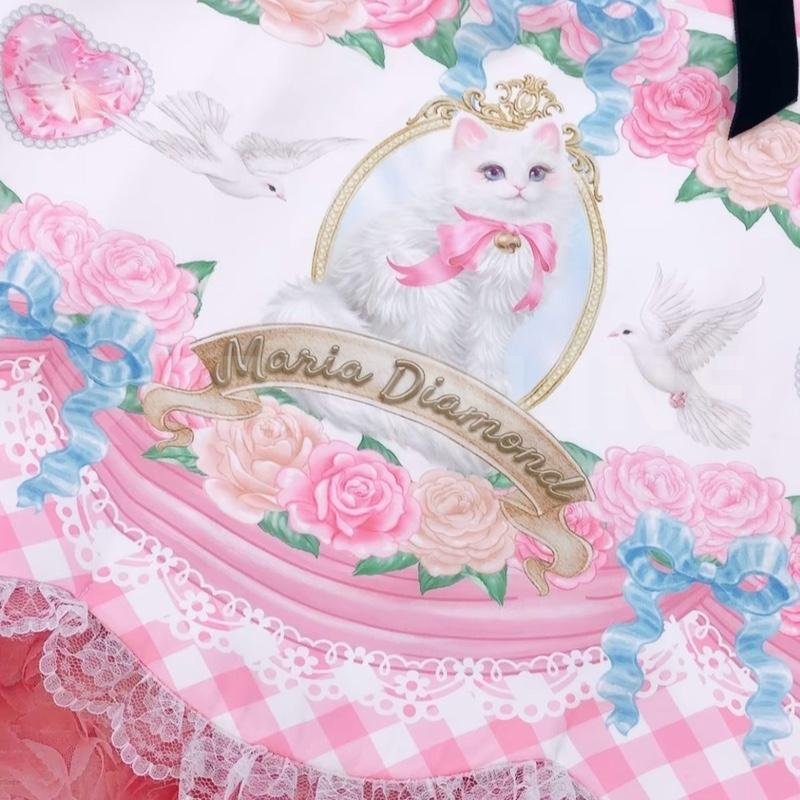 Maria Diamond สีชมพู One Moment Dress เดรสสั้นผ้าเปเป้พิมพ์ลาย แต่งผ้า 3D กุหลาบ อกฉลุหัวใจ มีซับใน ซิปหลัง