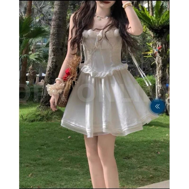 เดรสสั้นสายเดียวงานไฮเอนด์ นำเข้าสไตล์เกาหลี
