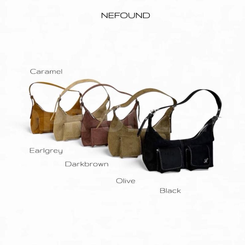 TopChoice | NEFOUND (NF25024) กระเป๋า  โฮโบรุ่น Rondie คาร์โก้หน้า หนังกลับ Premium — น้ำตาลช็อกโกแลต