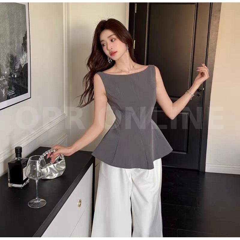 เสื้อกล้ามสายเดี่ยวสีเทาเปิดหลัง ดีไซน์เรียบง่าย สำหรับผู้หญิงที่ชื่นชอบสไตล์เรียบหรู  #ไม่มีกางเกง