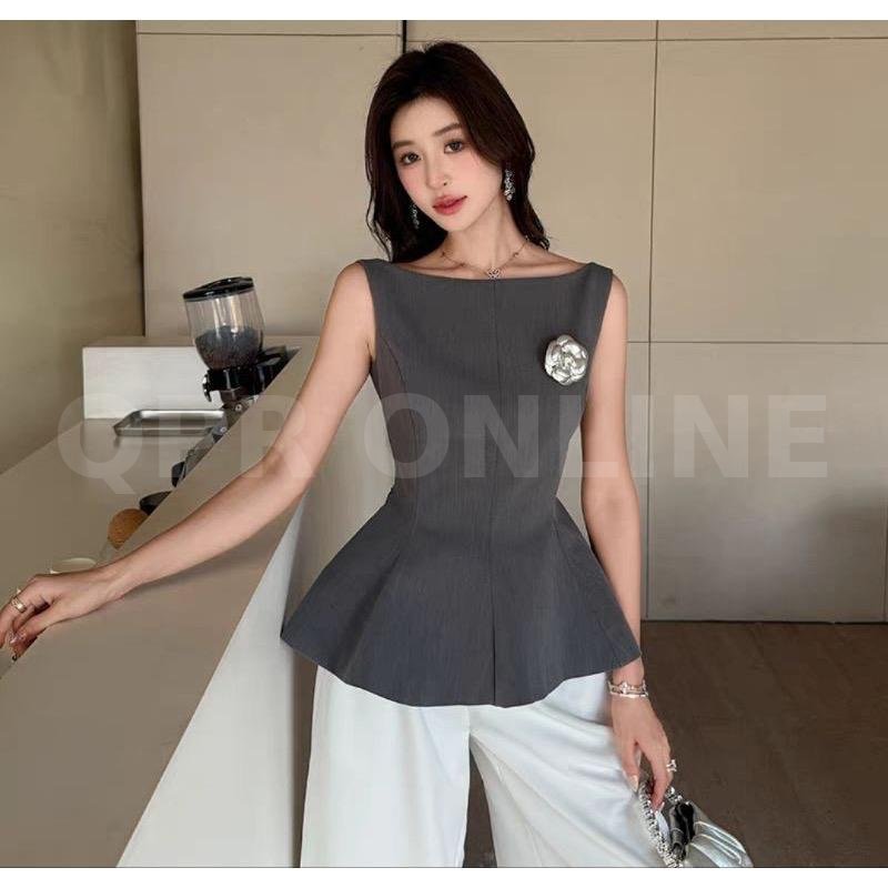 เสื้อกล้ามสายเดี่ยวสีเทาเปิดหลัง ดีไซน์เรียบง่าย สำหรับผู้หญิงที่ชื่นชอบสไตล์เรียบหรู  #ไม่มีกางเกง