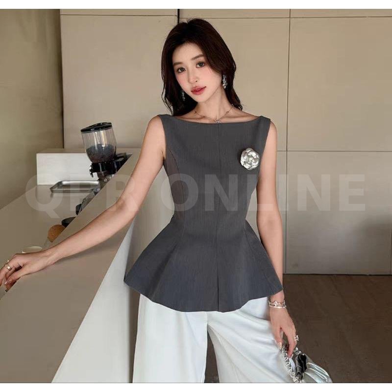 เสื้อกล้ามสายเดี่ยวสีเทาเปิดหลัง ดีไซน์เรียบง่าย สำหรับผู้หญิงที่ชื่นชอบสไตล์เรียบหรู  #ไม่มีกางเกง